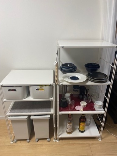 ※急募/本日限定/大幅値下げ※【無印良品】スチールユニットシェルフ・スチール棚セット２つ+ゴミ箱2つ+ケース2つ
