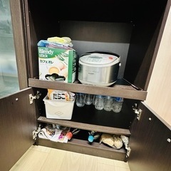 ミニ食器棚&レンジラック、キッチンラック　ダークブラウン　の画像
