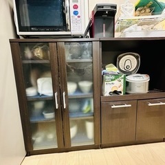ミニ食器棚&レンジラック、キッチンラック　ダークブラウン　の画像