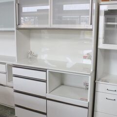 AYANO/綾野 キッチンボード JEWEL 幅120 上段デュアルソフト 下段全ブル モイス ハイグロスホワイト 食器棚 中古家具 店頭引取歓迎 R6717)