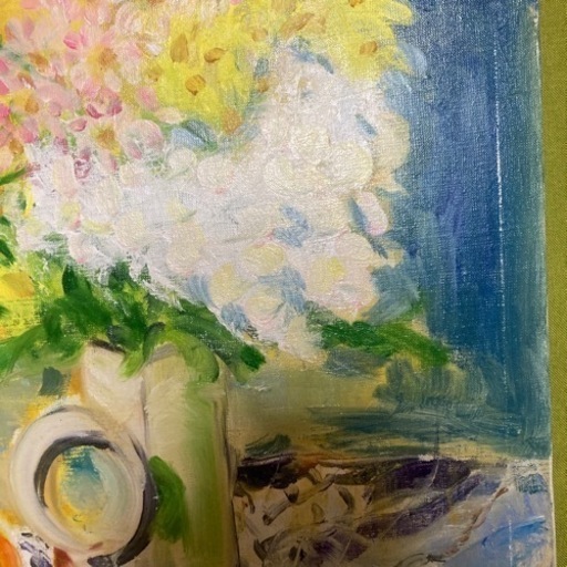 油絵白菊と石蕗　作者　Hiroko.M 韓日芸術祭主催