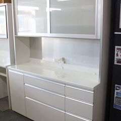 パモウナ キッチンボード 幅160cm レギュラーカウンター ホワイト  スライドドア ハイカウンター  中古家具 店頭引取歓迎 R6732)