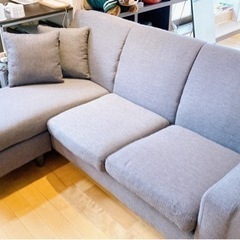 【美品】輸入L字ソファ　布製グレー