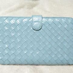 ボッテガヴェネタ BOTTEGAVENETA 折財布 イントレチャート 水色系