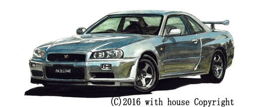 NC-263 スカイラインGT-R R34 限定版画 直筆サイン有 額装済 作家 平右ヱ門