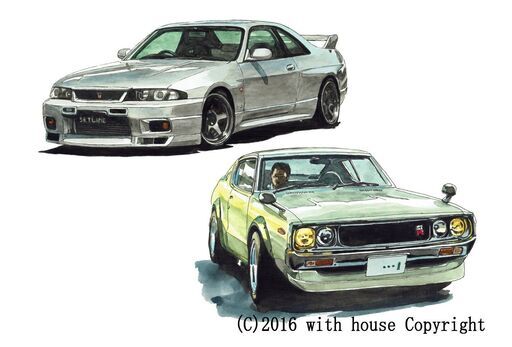 NC-268 スカイラインGT-R R33/ケンメリ 限定版画 直筆サイン有 額装済 作家 平右ヱ門