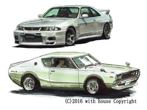 NC-269 スカイラインGT-R R33/ケンメリ 限定版画 直筆サイン有 額装済 作家 平右ヱ門