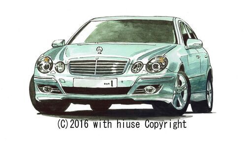 GC-231 メルセデスベンツ500E 限定版画 直筆サイン有 額装済 作家 平右ヱ門