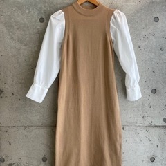 BLUE EAST ボリューム袖シャツレイヤードニットワンピース