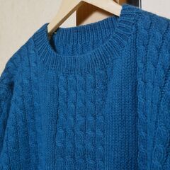 【 ケーブルニット　セーター 】　ターコイズ　厚手　ニット　ブルー　青系の画像