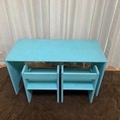 子供用　2人掛け机と椅子2脚　木製