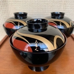 会津塗り蓋付き椀3客セット(口径13cm 蓋込みの高さ11､5c...