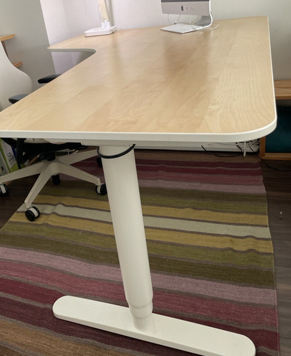 電動昇降式コーナーデスク 左160x110 cm, 天然色/ホワイト　IKEA BEKANT (値下げしました)