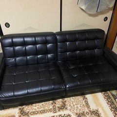 ソファーベッド　黒合皮