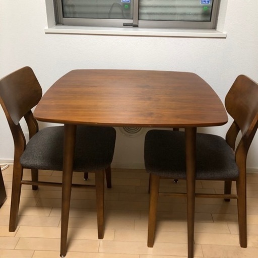 【確約済】ダイニングテーブル 横幅75cm 2人用 椅子二脚付き！！ブラウン ウォールナット  table emo.DiningTable EMT-2269BR