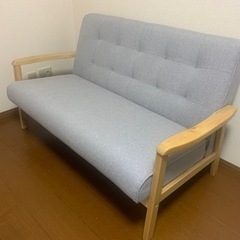 【カインズ】木肘ファブリックソファー ライトグレー