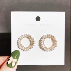パールとジルコニアの２連輪ピアス 高見えピアス 入学式 卒業式 結婚式の画像