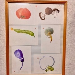 水彩画・野菜・額縁付き