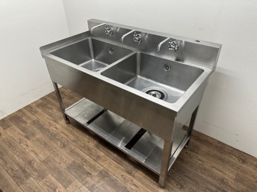 業務用　ステンレス　２槽シンク流し台　蛇口付き　店舗　飲食店　W1200ｘD６００ｘＨ８００ｍｍ