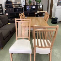 【リサイクルショップ　ピカソ　小松原】幅1650 オーク材のダイニングテーブル＆チェア 6脚セット　ナチュラル　★0570★の画像