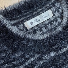 未使用シャギーニット◆フリーサイズ・ブラックグレーボーダーセータートップスの画像