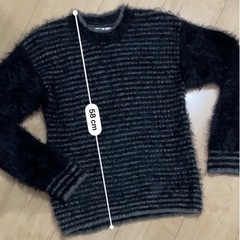 未使用シャギーニット◆フリーサイズ・ブラックグレーボーダーセータートップスの画像