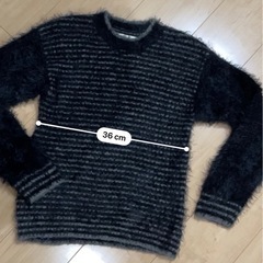 未使用シャギーニット◆フリーサイズ・ブラックグレーボーダーセータートップスの画像