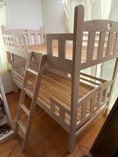【寝具】分離可能2段ベッド 木目ホワイトハート
