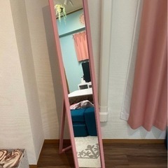 全身鏡　不二貿易 木製スタンドミラー スリム　可愛い　ピンク