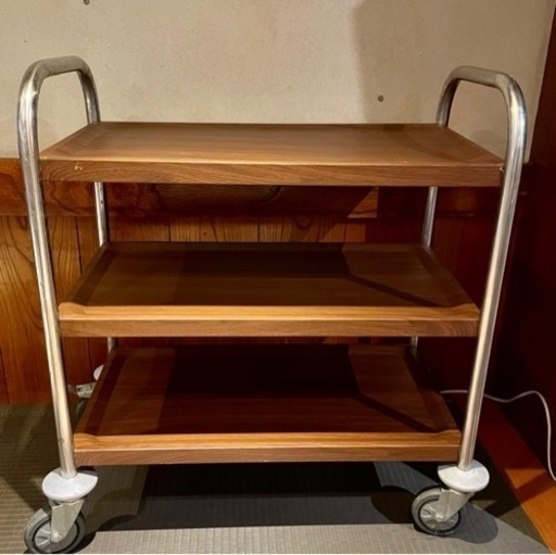 ★3段 サービスワゴン★配膳カート★キャスター付き★木目調 ダークブラウン ステンレス製★業務用★美品★