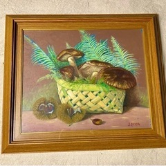 絵画・キノコ・栗・額縁付き