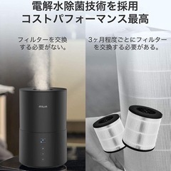 加湿器 空気除菌器 空気清浄機 卓上加湿器 水だけで除菌・空気浄化・加湿を実現 電解水除菌 2時間自動除菌 フィルター交換不要 空気清浄 乾燥 花粉症対策 オフィス 会社 家庭用 (1, Black)の画像