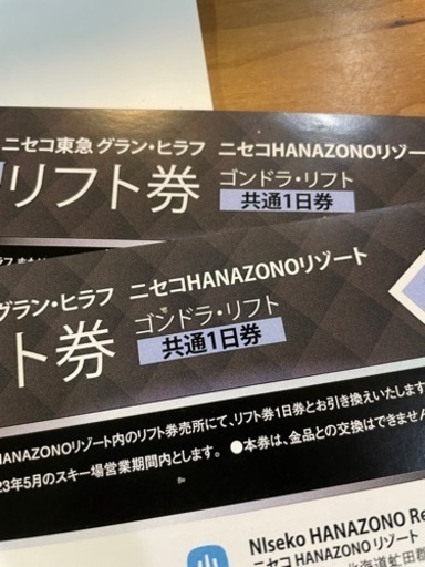 ニセコ東急 グラン・ヒラフ&ニセコHANAZONO共通リフト1日券(大人用) 2枚セット