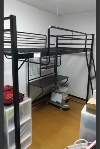 ロフトベッド　ブラック　デスク付き