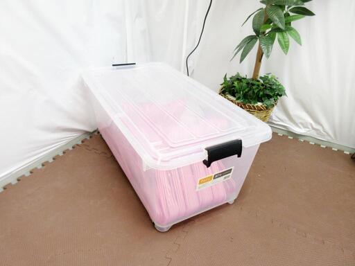 ☆T2346☆ コロ付き収納ボックス 深74 ピンクハンガー100本付④