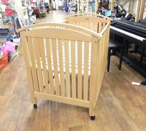 ベビーベッド MIKIHOUSE ベビー用品 ベビー寝具 内寸70×120cm キャスター付き 木目調 ナチュラル ミキハウス  札幌