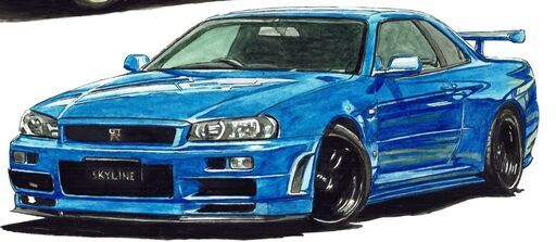 NC-274 スカイラインGT-R R34/ジャパン 限定版画 直筆サイン有 額装済 作家 平右ヱ門