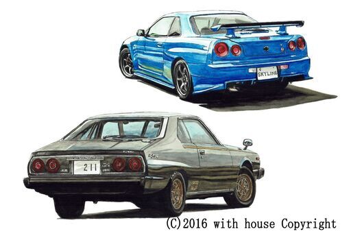 NC-278 スカイラインGT-R R34/C210 限定版画 直筆サイン有 額装済 作家 平右ヱ門