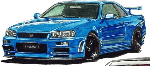 NC-280 スカイラインGT-R R34/R35 限定版画 直筆サイン有 額装済 作家 平右ヱ門