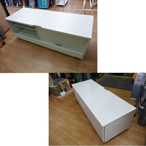 Francfranc テレビボード 幅120㎝ パセ TVボード1200 2段収納 ガラス扉付き 木製 ホワイト 西岡店