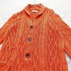 メンズビギ【2】メンズ オレンジ カーディガン ケーブル編み 長袖 カジュアルの画像