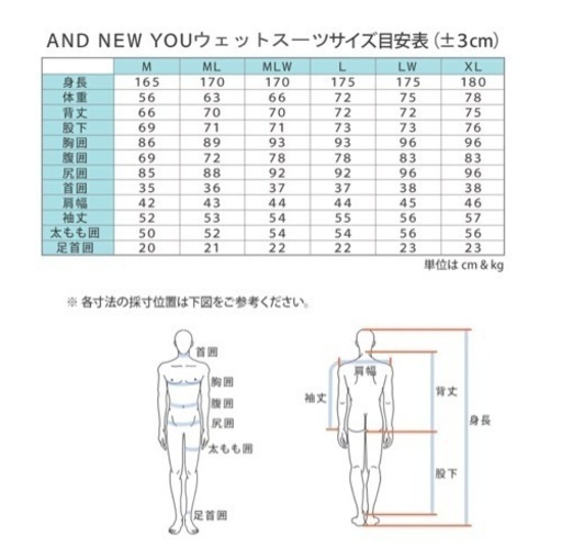 未使用品！Lサイズ5mm/3mmセミドライウェットスーツ