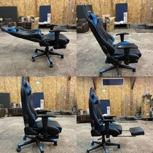 【極美品】GTRACING ゲーミングチェア オフィスチェア リクライニング ロッキング 座面昇降 オッドマン ブルー 学習椅子