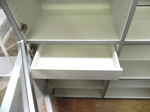 食器棚 白/ホワイト 収納ラック 幅110×奥43×高122cm ガラス板 サイドボード シェルフ 家具 札幌市 厚別区