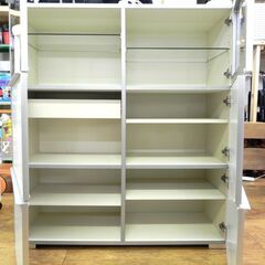 食器棚 白/ホワイト 収納ラック 幅110×奥43×高122cm ガラス板 サイドボード シェルフ 家具 札幌市 厚別区の画像