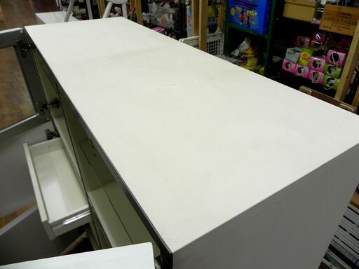 食器棚 白/ホワイト 収納ラック 幅110×奥43×高122cm ガラス板 サイドボード シェルフ 家具 札幌市 厚別区