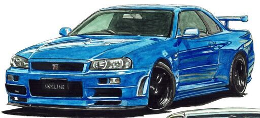 NC-281 スカイラインGT-R R34/ケンメリスカイライン 限定版画 直筆サイン有 額装済 作家 平右ヱ門