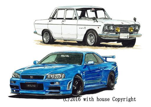 NC-286 スカイラインGT-R R34/GTB 限定版画 直筆サイン有 額装済 作家 平右ヱ門