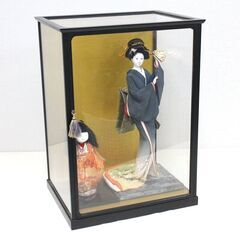 無料！日本人形☆2体セット☆ガラスケース入り☆扇子を持った女性☆...