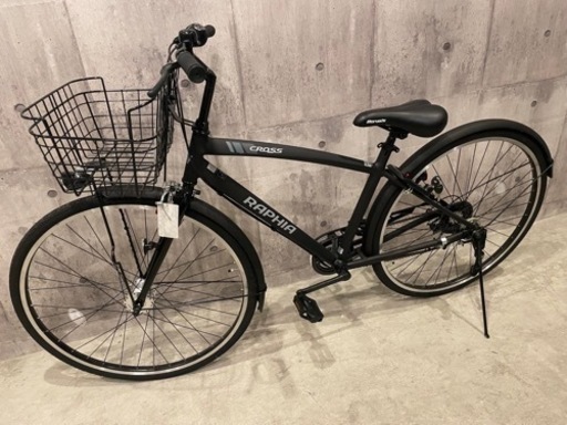 ★未使用車丸石サイクル　カゴ付きクロスバイク 自転車 27インチ 6段変速 LEDオートライト 艶消しブラック